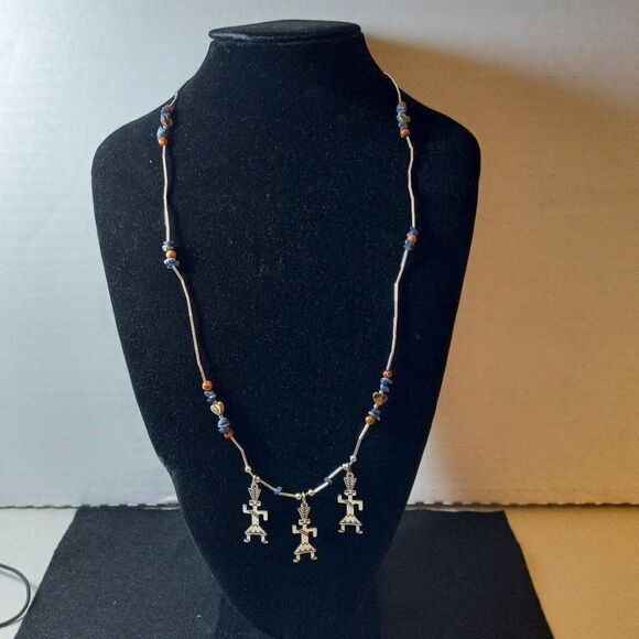 Southwest Three Native Dancer's Silver Tone Beaded necklace/earrings - Picture 2 of 6